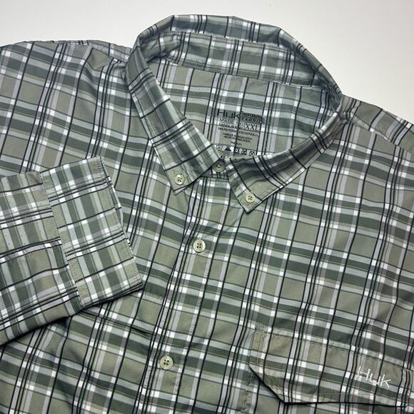 HUK Tide Point Performance Fishing Shirt  Long Sleeve Vented Green Plaid Men XXL - Picture 1 of 9